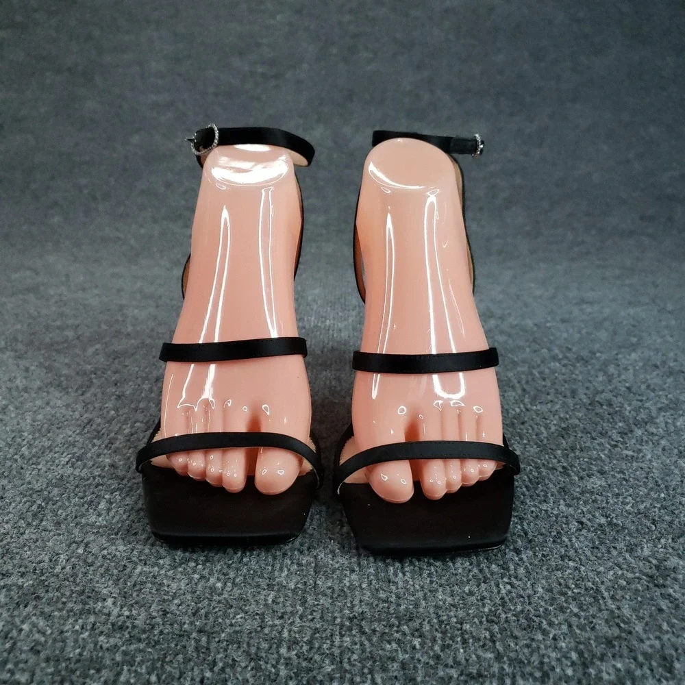 J.CREW Shoes Womens Size 9 Black Strappy‎ Leather Polyester Block Heel BP333